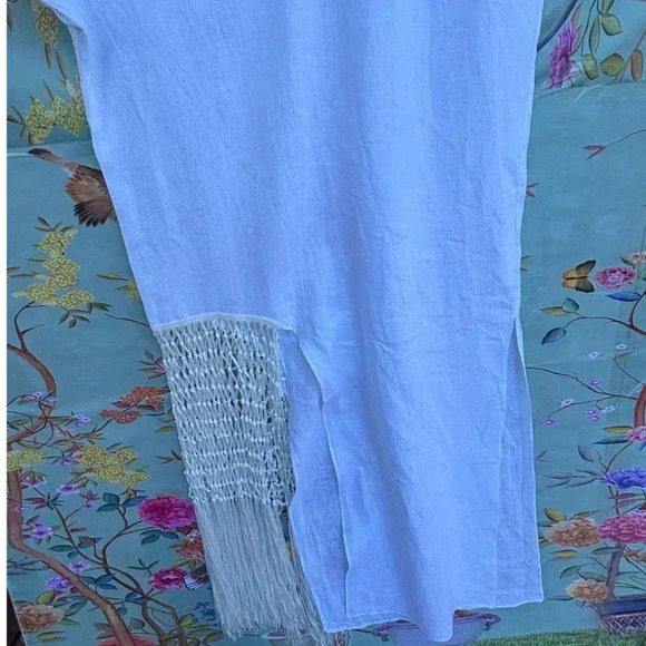 Zara Womens Bloggers Fave Linen Macrame Fringed Midi Dress White Size Medium - Picture 11 of 16